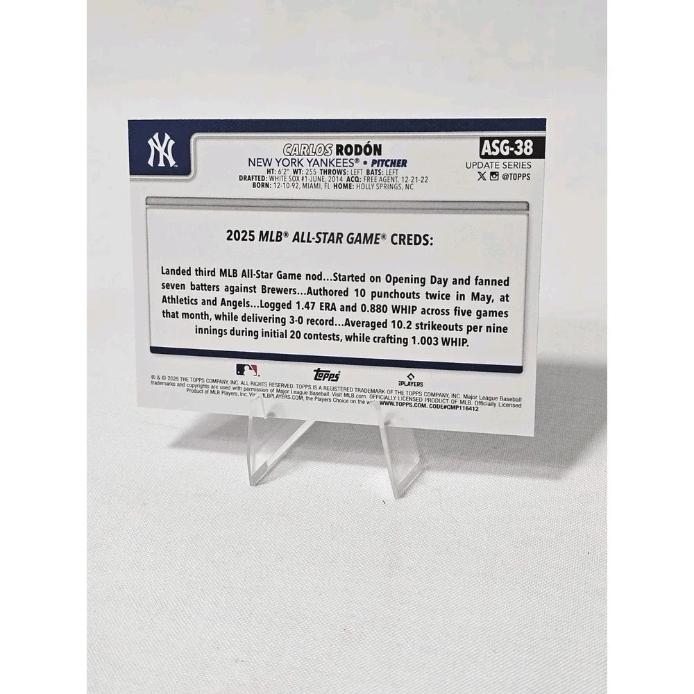 Carlos Rodon 2025 Topps Update All Star Game Foil #ASG-38 New York Yankees